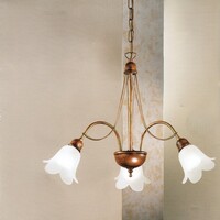 Lampadario legno classico 3 luci vetro fiore bianco 135 LUCI CLASSICHE