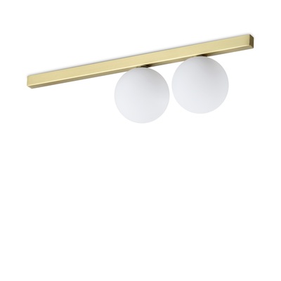 Plafoniera applique 2 sfere vetro bianco montatura ottone BINOMIO PL2 OTTONE IDEAL LUX