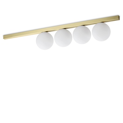4 sferette di vetro su plafoniera applique lineare design ottone BINOMIO PL4 OTTONE IDEAL LUX