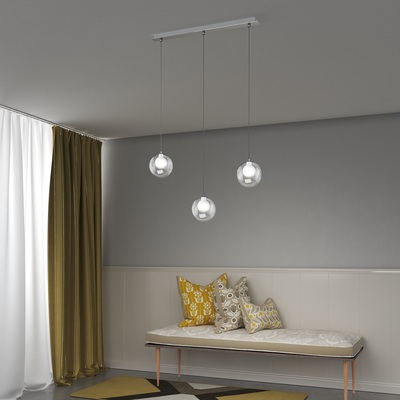 Lampadario lineare tre fili palline sfere in vetro bianche 1206CR/S3-R INSIDE TOP LIGHT