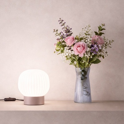 Abat jour lampada comodino base sabbia vetro bianco sferetta 15cm LUCI MODERNE