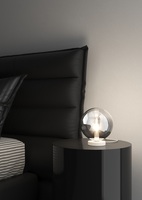 Lampada da comodino abat-jour sfera in vetro fum&egrave; base bianca  42010