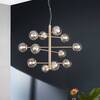 Particolare di Lampadario design radiale oro sfere ambra 12 luci E14 grandi living  44825