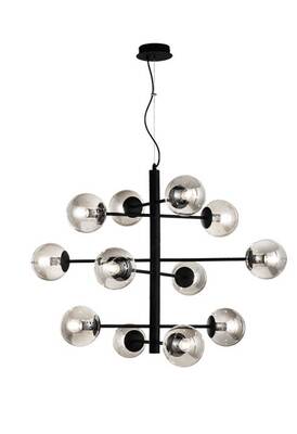 Lampadario ampio nero 12 sfere radiali E14 fum&egrave; soggiorno SO.ELISEO/12-NERO ONDALUCE