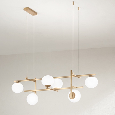 Lampadario soft luxury oro sfere distese sequenza di direzioni e altezze  44740