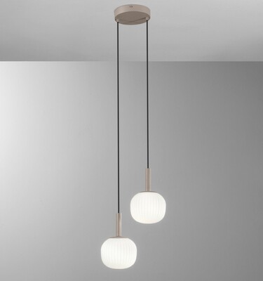 Lampadario doppia sferetta vetro bianco latte finitura sabbia LUCI MODERNE