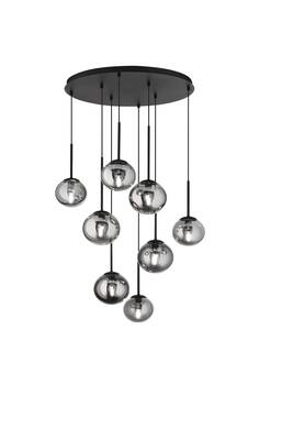 Lampadario sospensione 8 luci nero sfere grandi e piccole in vetro fum&egrave;  44741