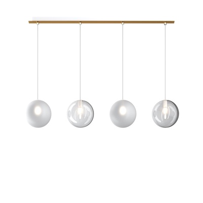 Lampadario lineare 4 vetri a sfera bianchi e trasparenti  42092
