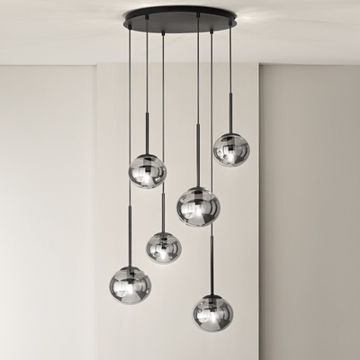 Lampadario cascata di sfere distese fum&egrave; 15 e 17cm dark elegance  44746