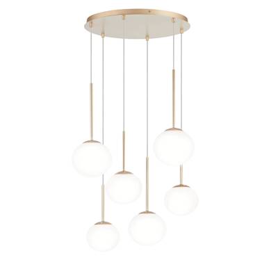 Lampadario 6 luci sequenza di altezze e sfere in metallo dorato  44747
