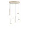 Lampadario 6 luci sequenza di altezze e sfere in metallo dorato  44747