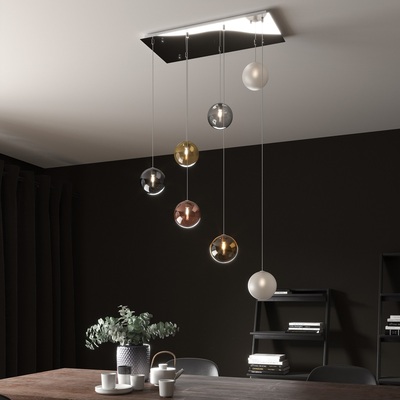 Lampadario design 7 boccette vetro sfera multicolore motvo design  42085