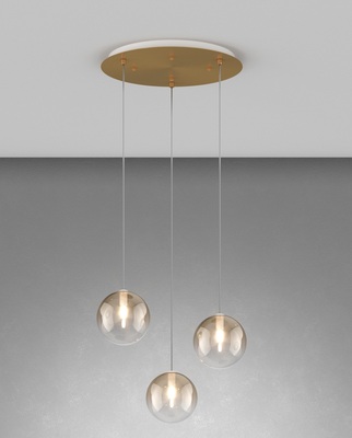 Lampadario 3 sfere ambra piastra ottone satinato  42091