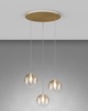 Lampadario 3 sfere ambra piastra ottone satinato  42091