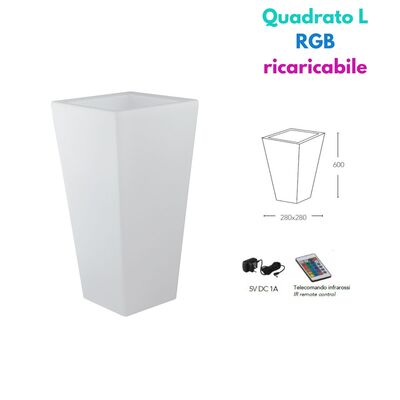 Vaso da arredo luminoso alto 60cm quadrato LED RGB ricaricabile  45165