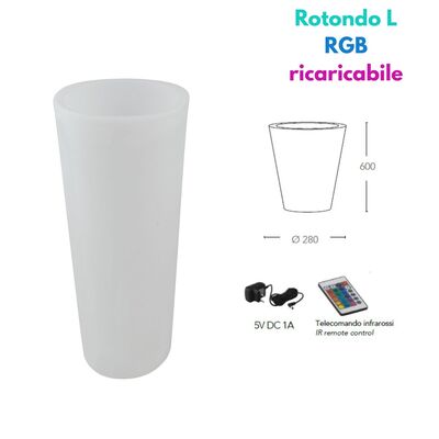 Vaso luminoso rotondo ricaricabile H60 cm LED RGB senza fili  45167