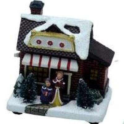 Piccola casetta con luci di Natale 9x9cm bambini  38442