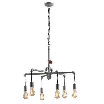 Lampadario grigio zincato tubi idraulici 6 luci a vista 41999 LUCI MODERNE