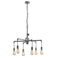 Lampadario grigio zincato tubi idraulici 6 luci a vista 41999 LUCI MODERNE