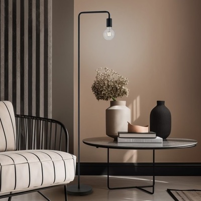 Lampada da terra economica in metallo nero opaco con lampadina a vista 41725 LUCI MODERNE