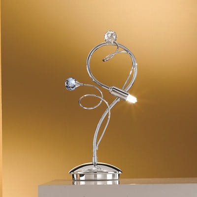 Lampada da tavolo comodino abatjour cromata ricciolo con gocce cristallo 02555/L-CS TESSA DUE P
