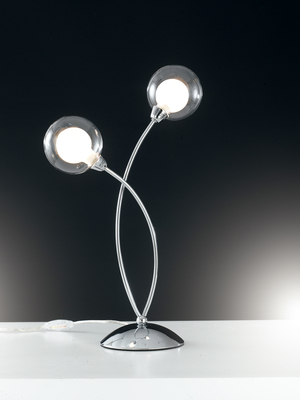 Lampada da tavolo incrocio gentile 2 sferette trasparenti dentro bianche incrocio cromato I-BLOG-L2