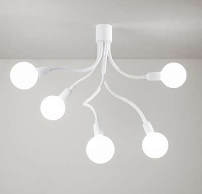 Plafoniera 5 luci metallo e gomma bianco tubi flessibili 6680B PERENZ