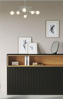 Lampadario 6 luci moderno incrocio sferette trasparenti pallina bianca 72cm I-BLOG-6 FAN EUROPE
