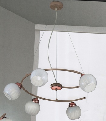 Lampadario rustico dettagli rame moderno ampio 76cm 5 vetri bianchi tortora GINEVRA/S5/TOR/BIA DUE P
