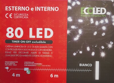 Catena 80 luci di Natale a led da esterno bianco freddo cavo verde 31814 NATALE LUCI E COLORI