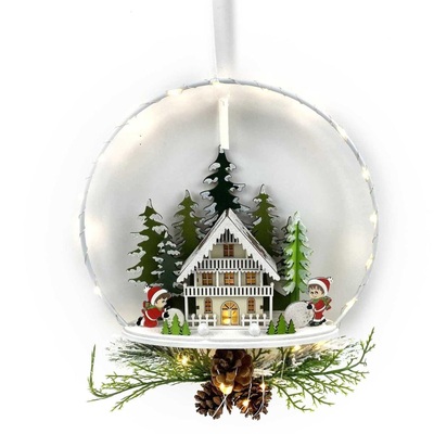 Ghirlanda luminosa natalizia LED alberi e casetta bianca con bimbi che giocano 40114 LUCI E COLORI