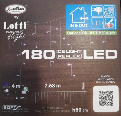 Luci a tenda 180 led bianco freddo lunga 7,6mt frastagliata 33221 NATALE LUCI E COLORI