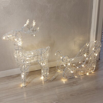 Renna luminosa 80 LED con slitta interno esterno alta 50cm COLORI E LUCI