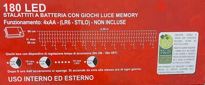Tenda luminosa di stalattiti a batteria Natale luce LED calda filo trasparente 4,20 x 50cm 41062