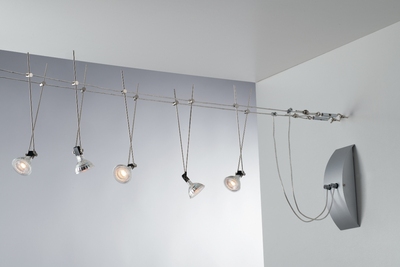 Sistema a cavi tesata lunga 5 metri di 5 faretti LED 12V lampadine escluse 39632 LUCI MODERNE