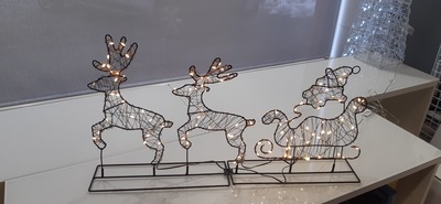 Carrozza slitta Babbo Natale rame con renne flash led bianco caldo 70x35 54981 NATALE LUCI E COLORI