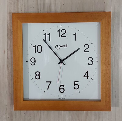 Orologio parete quadrato 34cm bordo legno ciliegio 02841C LOWELL