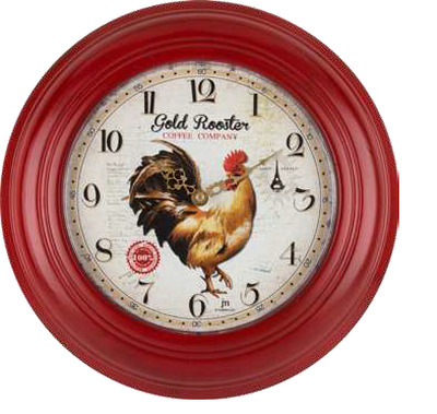 Orologio da parete 31cm bordo rosso e quadrante con gallo 21487 LOWELL