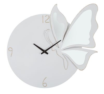 Farfalla che si posa su orologio a muro bianco 66x64cm  40535