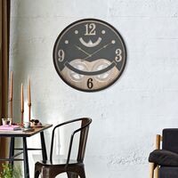 Orologio a parete metallo nero e legno ingranaggi sorriso 60cm  40537
