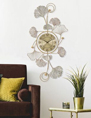 Orologio lungo verticale oro e argento decorato foglie 52x5x102cm  40513