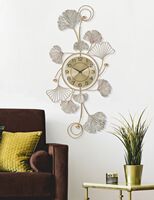 Orologio lungo verticale oro e argento decorato foglie 52x5x102cm  40513