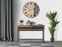Orologio da parete 60cm legno e ingranaggi neri laterali  40620