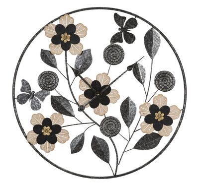 Orologio parete fiori e farfalle metallo e legno 67cm  42219