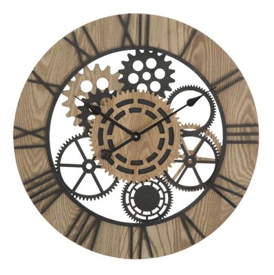 Orologio a parete industriale ingranaggi neri e legno 60cm  40523