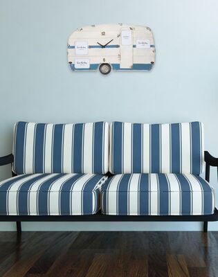 Orologio parete portafoto simpatico roulotte bande azzurre 79x46,5cm  40520