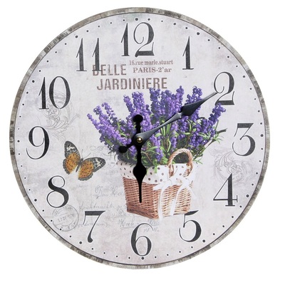 Orologio parete shabby fiori cestino di lavanda 34cm 39882 COLORI E LUCI