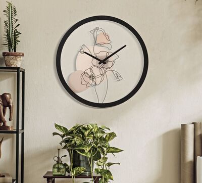 Orologio a muro a quadro mazzo di fiori stilizzati neri 40cm  40629