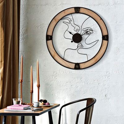 Orologio da parete 60cm con bordo legno e bacio in metallo nero  40631