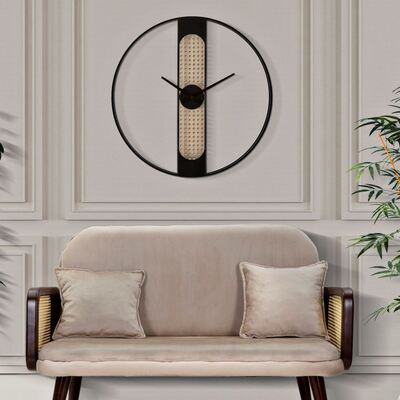 Orologio da parete nero con parte centrale decoro graticcio 60cm  40630